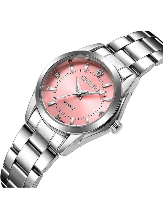 Women\'s Pink Dial Analog Quartz Silver Stainless Steel Luminous Waterproof Watch
